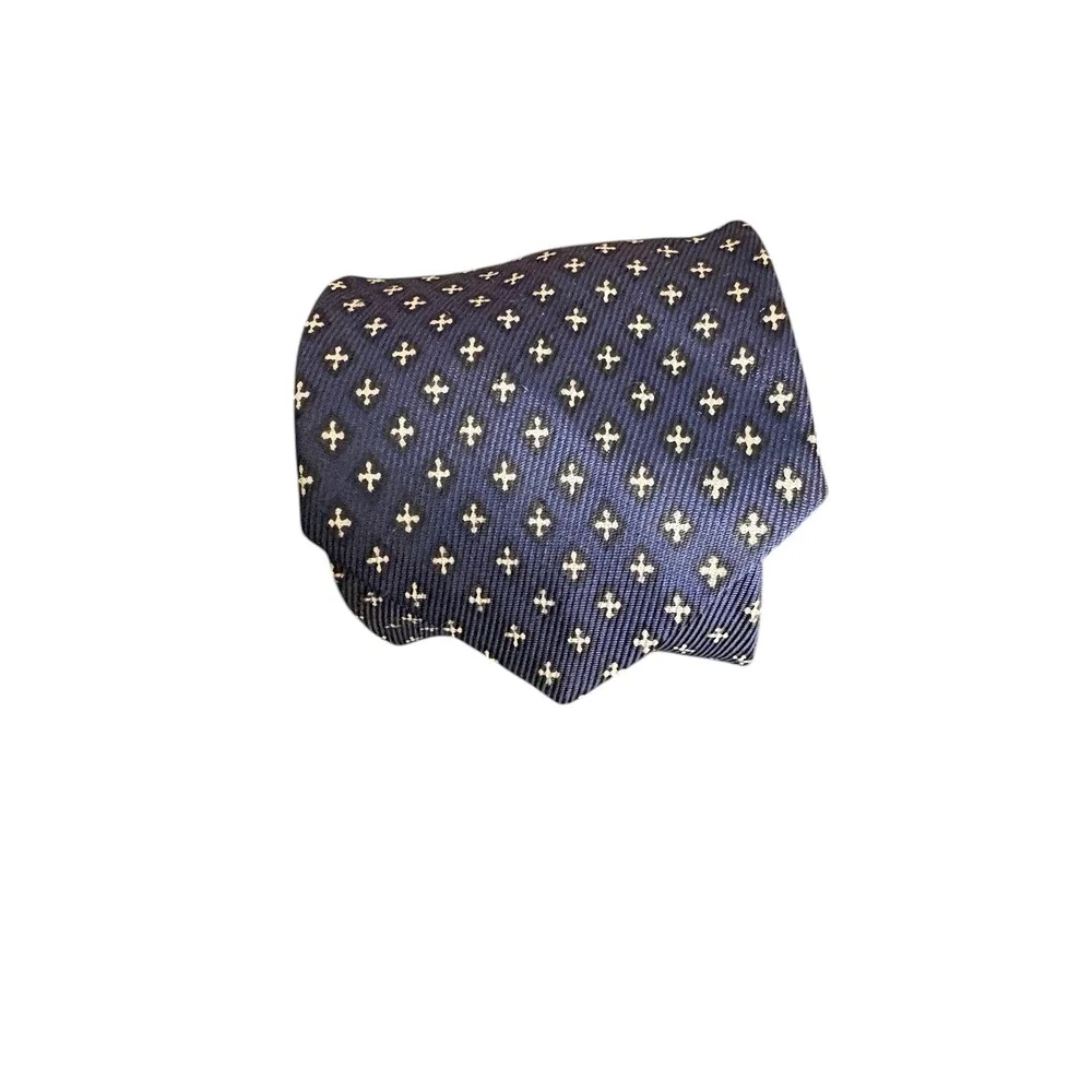 Vintage Hillo Cravat Tie Navy Blue Geometric Pattern Classic narrow Mens Necktie
